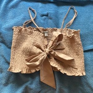 Tan front tie Crop Top